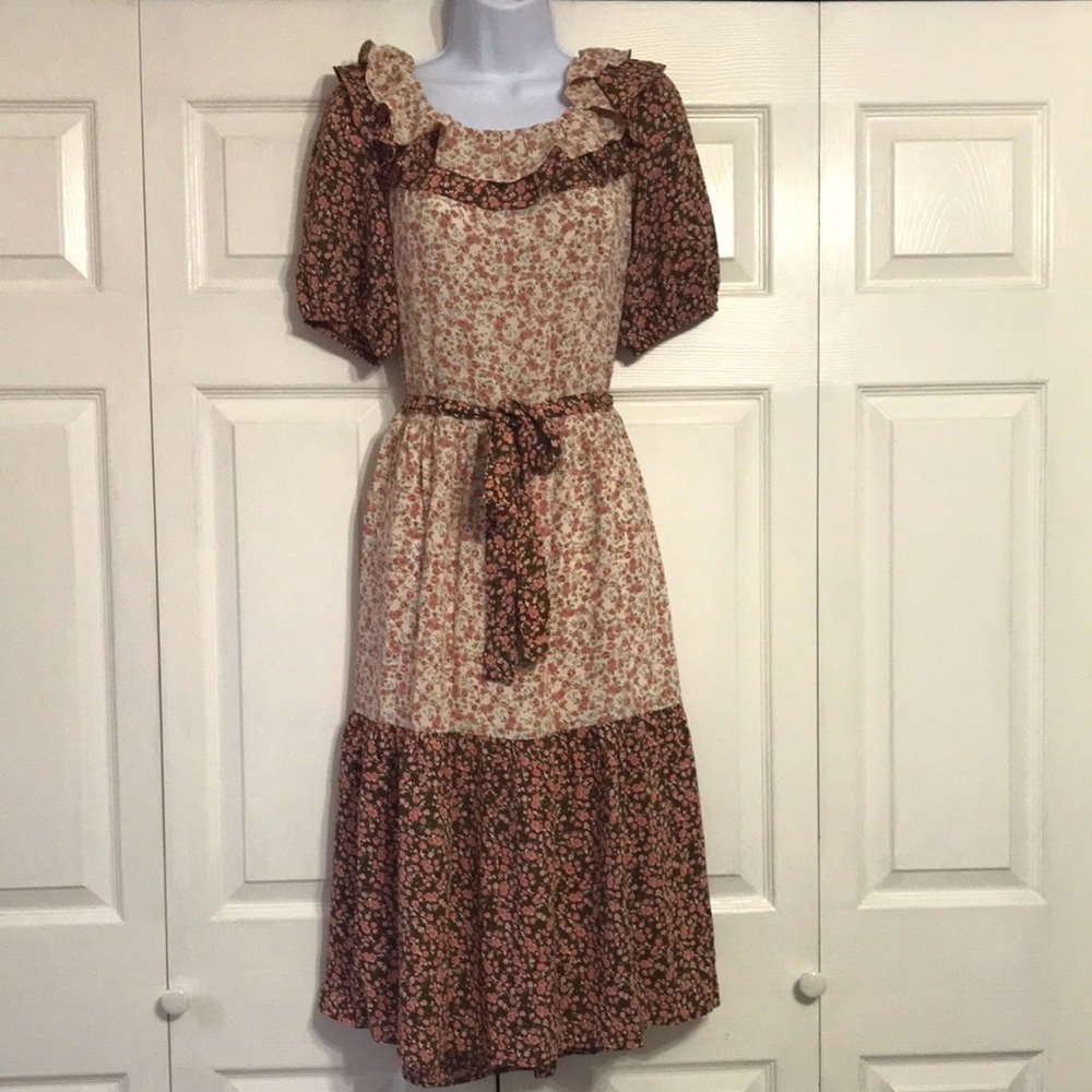 Floral Print Ruffle Collar Prairie Dress Women’s Size Small